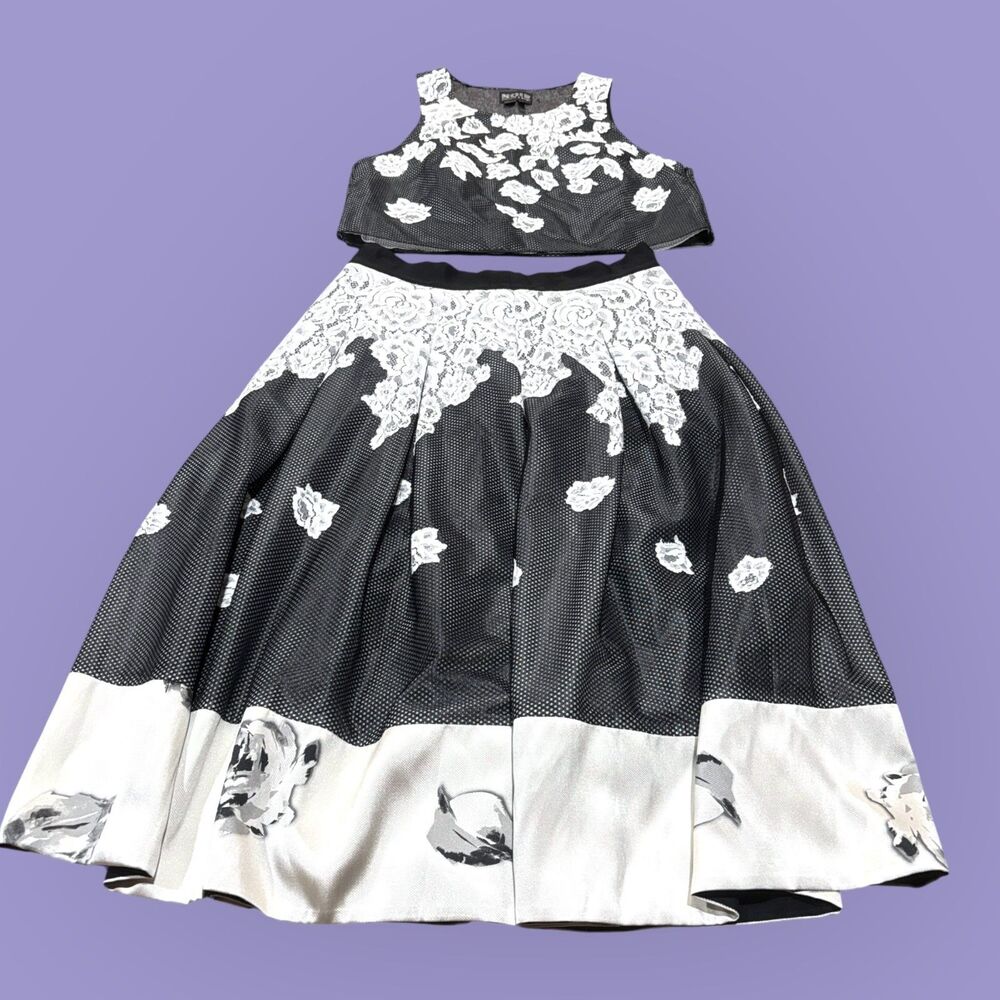 Noir by Sachin & Babi Crop Top & Skirt Womens L White Black Floral Party Wedding